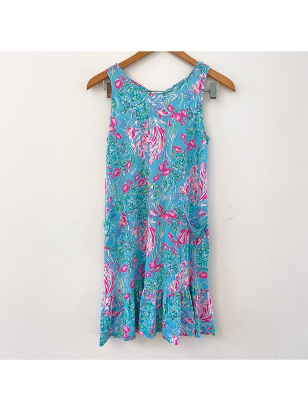 Lilly Pulitzer Kristen Flounce Dress In Amalfi Blue Best Fishes, Size XS - Picture 2 of 6